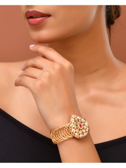 VOJ - Stainless Steel Gold-Plated Kundan Studded Wraparound Bracelet