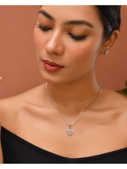 VOJ - Silver Plated Baby Pink Stone Studded Heart Shaped Chain Set