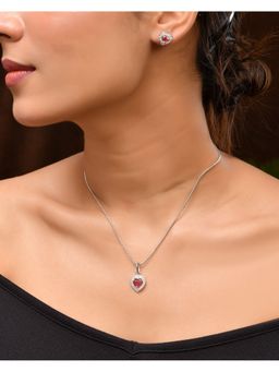 VOJ - Silver Plated Pink Stone Studded Heart Shaped Chain Set