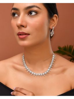VOJ - Silver Plated Ad Stone Studded Hand Crafted Jewellery Set