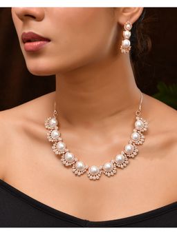 VOJ - Rose-Gold Plated Ad and Peral Studded Jewellery Set