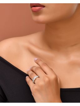 VOJ - Silver Plated Cubic Zirconia Studded Finger Ring