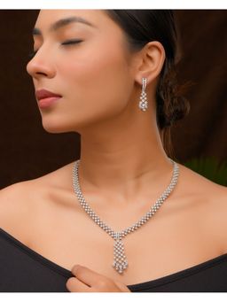 VOJ - Silver Plated Cz- Stone Studded Designer Jewellery Set