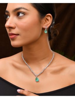 VOJ - Silver Plated Sea Green Stone Studded Necklace Set