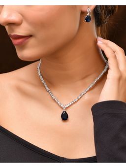 VOJ - Silver Plated Blue Stone Studded Necklace Set
