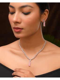 VOJ - Silver Plated Baby Pink Stone Studded Necklace Set