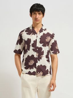 MISCHIEF MONKEY - Maroon Half Sleeve Floral Printed Shirt