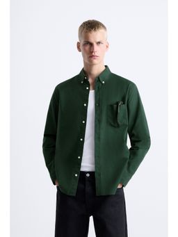 MISCHIEF MONKEY - Green Oxford Pocket Shirt