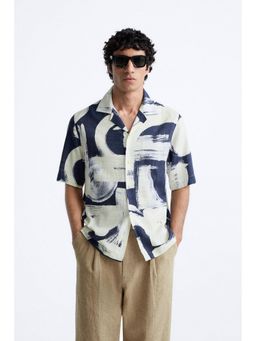 MISCHIEF MONKEY - Blue Half Sleeve Abstract Printed Shirt