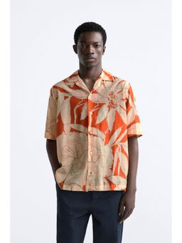 MISCHIEF MONKEY - Orange Half Sleeve Floral Printed Shirt