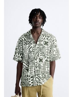 MISCHIEF MONKEY - Green Half Sleeve Geometric Printed Shirt