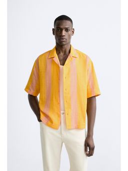 MISCHIEF MONKEY - Yellow Half Sleeve Striped Shirt