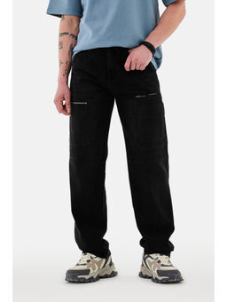 Snitch - Black Solid Regular Casual Cargo Jeans for Men