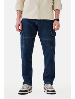 Snitch - Dark Blue Denim Relaxed Casual Cargo Jeans for Men