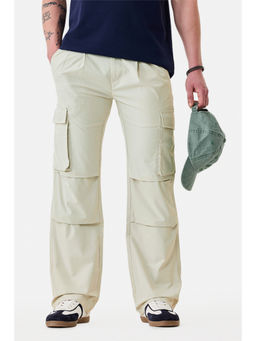 Snitch - Off White Solid Straight Casual Cargo Pants for Men