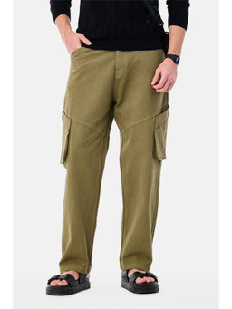 Snitch - Olive Solid Relaxed Casual Cargo Pants for Men