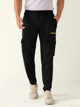 LEOTUDE - Mens Loose Mid Rise Drawstring Cotton Blend Stretchable Black Jogger