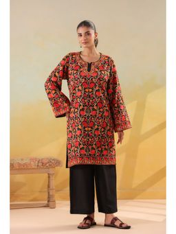 Zamour - Black Pure Cotton Floral Embroidered Kurta and Pant