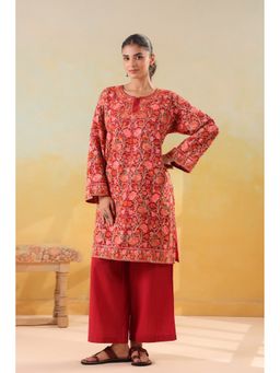 Zamour - Maroon Pure Cotton Floral Embroidered Kurta and Pant