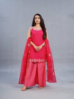 Colorkosh - Pink Rayon Chikankari Embroidered Stylish Kurta with Palazzo and Dupatta