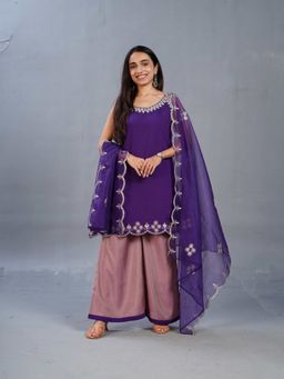 Colorkosh - Purple Rayon Chikankari Embroidered Stylish Kurta with Palazzo and Dupatta