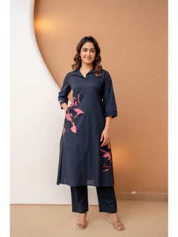 BERRYLICIOUS - Berrlylicious Pure Cotton Navy Blue Placement Embroidered Co-Ord Set