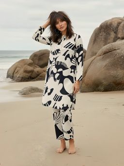 Dora Dori - Black Abstract Cotton Printed Kurta and Pant