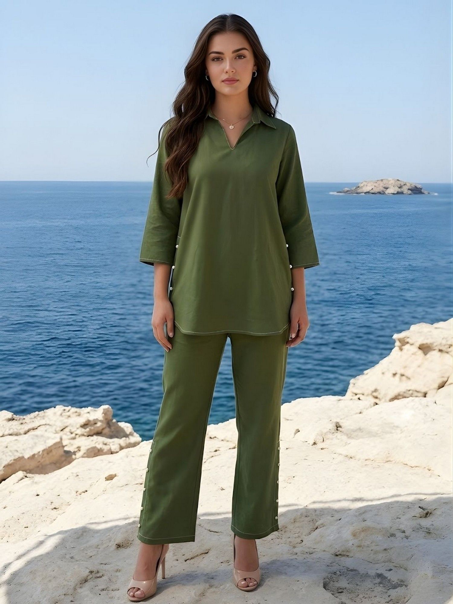 dora dori Green Button Detailing Co-Ord Set-picture-15