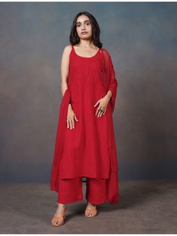 Colorkosh - Red Rayon Embroidered Stylish Kurta with Pant and Dupatta