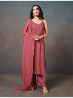 Colorkosh - Rose Brown Rayon Embroidered Stylish Kurta with Pant and Dupatta