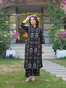 BERRYLICIOUS - Black Ethnic Motif Printed Shirt Style Co-Ord Set