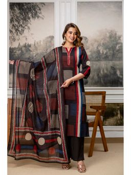 BERRYLICIOUS - Black Pure Cotton Embroidered and Printed Kurta with Pant and Dupatta