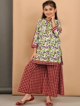 BaawRi - Green Floral Printed Straight Kurta with Sharara