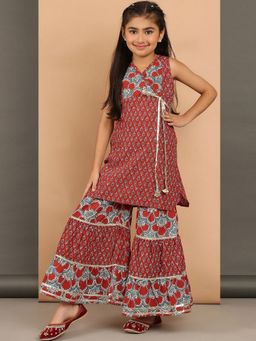 BaawRi - Red Printed Angrakha Kurta and Sharara