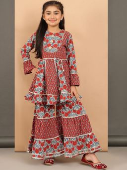 BaawRi - Red Pure Cotton Printed Kurta with Sharara