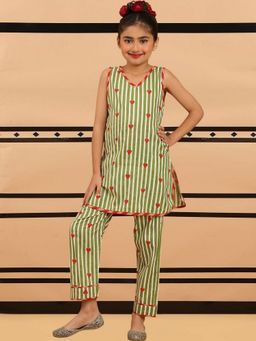 BaawRi - Green Striped Straight Kurta with Pant