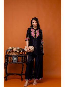 BERRYLICIOUS - Black Satin Embroidered Co-Ord Set