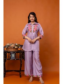 BERRYLICIOUS - Lavender Satin Embroidered Co-Ord Set