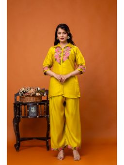 BERRYLICIOUS - Yellow Satin Embroidered Co-Ord Set