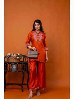 BERRYLICIOUS - Rust Satin Embroidered Co-Ord Set