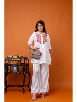 BERRYLICIOUS - White Satin Embroidered Co-Ord Set