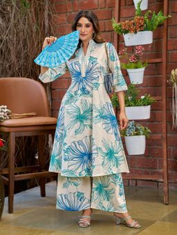 BERRYLICIOUS - Blue A-Line Floral Printed Co-Ord Set