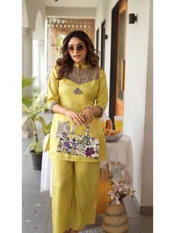 BERRYLICIOUS - Yellow Embroidered Satin Co-Ord Set