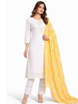 M MARCH LABEL - White Embroidered Mirror Work Kurta and Pant with Dupatta