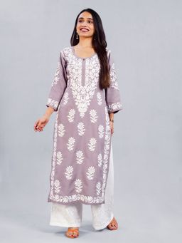 Colorkosh - Lavender Rayon Chikankari Embroidered Stylish Kurta with Palazzo