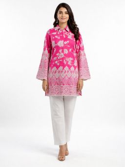 M MARCH LABEL - Pink Schiffli Floral Embroidered Short Kurta with Pant