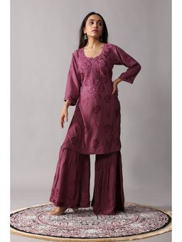 Colorkosh - Smokey Purple Rayon Chikankari Embroidered Stylish Kurta with Sharara