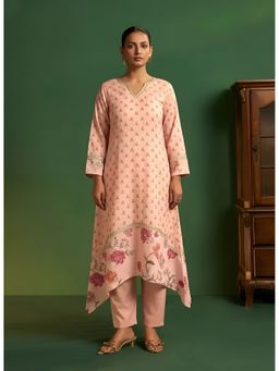 arangya - Peach Premium Cotton Blend Fabric Printed Kurta and Pant