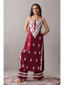 Colorkosh - Maroon Rayon Chikankari Embroidered Stylish Kurta with Palazzo