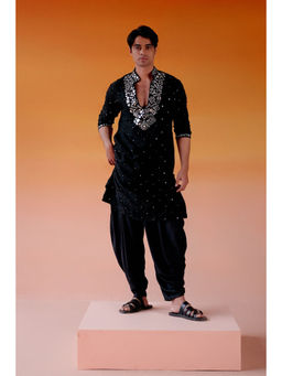 Twenty Nine - Men Black Astral Mirrorwork Kurta with Dhoti